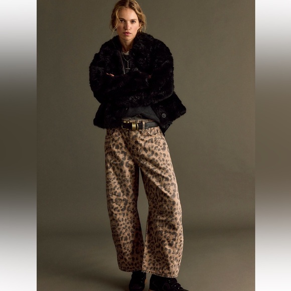 We The Free Denim - Reserved 🎈 NWT Free People WE THE FREE Good Luck  Cheetah Printed Barrel Jeans